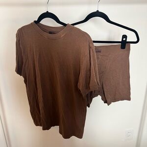 SKIMS Brown Short Sleeve Tee and Boxers